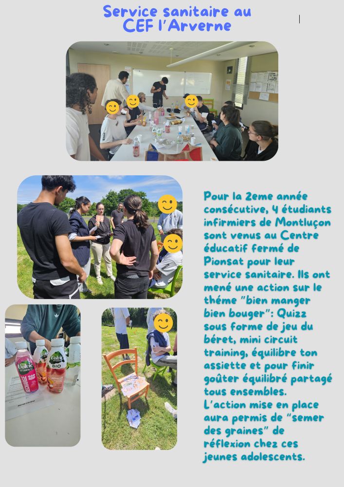 Seconde édition du service sanitaire des étudiants infirmiers de Montluçon au CEF l'Arverne